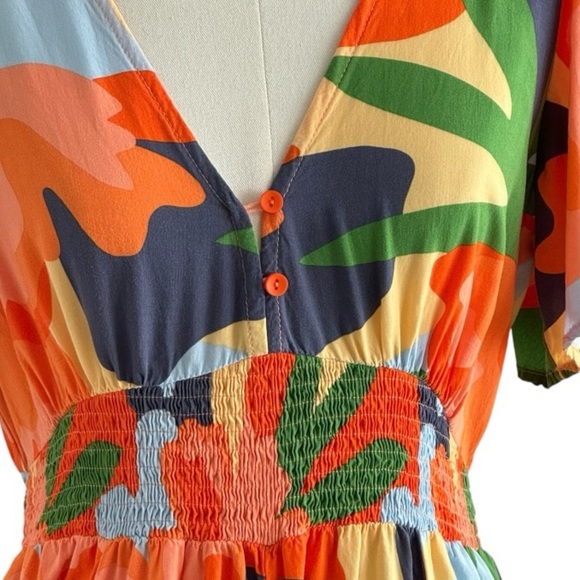 ABEL THE LABEL Anthropologie Hilda Floral Maxi Midi Dress V Neck Tropical Size M - Picture 5 of 9